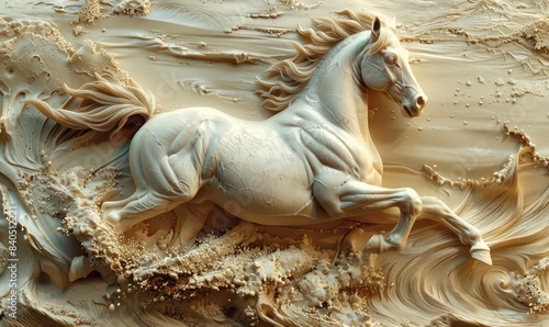 Fototapeta Naklejka Na Ścianę i Meble -  Beautiful horse 3d relief wallpaper