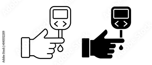 Medical icon vector set. Glucometer with finger symbol