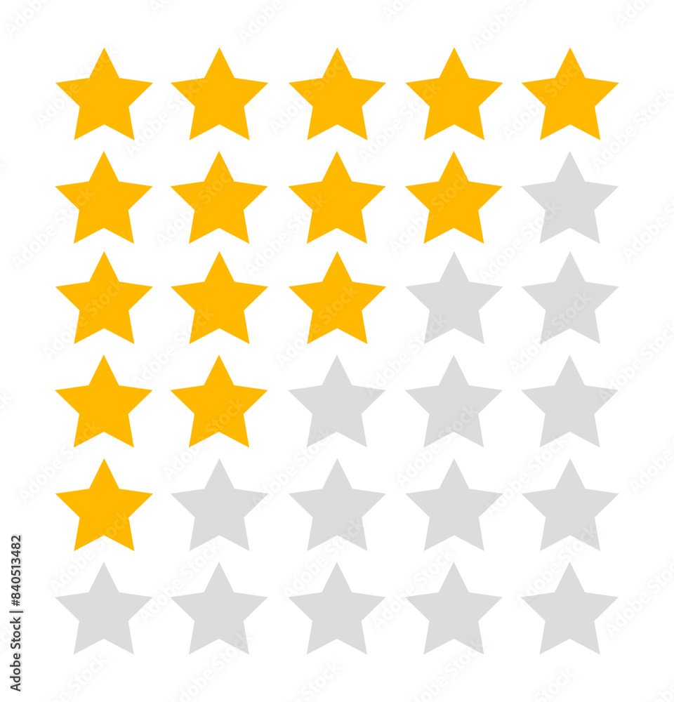 Product rating or customer review feedback with gold stars. Flat vector icons for apps and websites. Rate set Product rating or customer review feedback with gold stars. Flat vector icons for apps and websites. Rate set