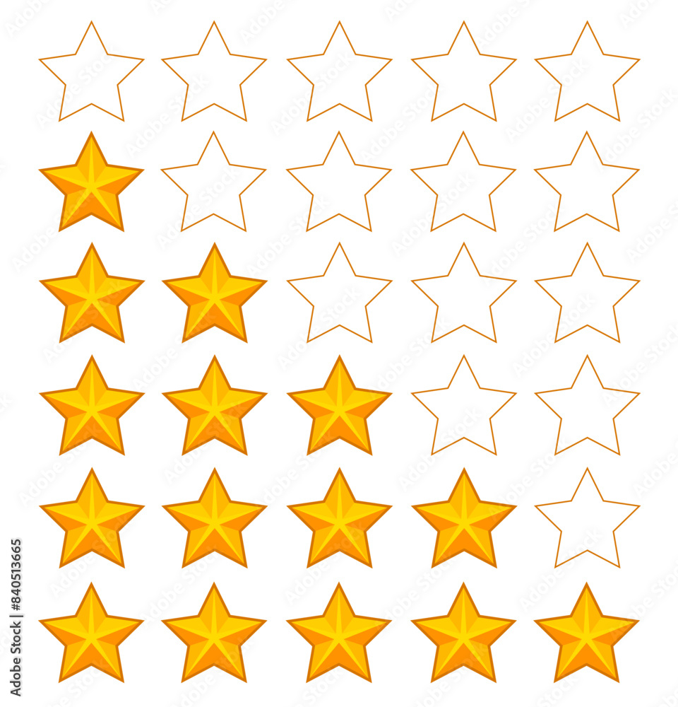 Product rating or customer review feedback with gold stars. Flat vector icons for apps and websites. Rate set Product rating or customer review feedback with gold stars. Flat vector icons for apps and websites. Rate set