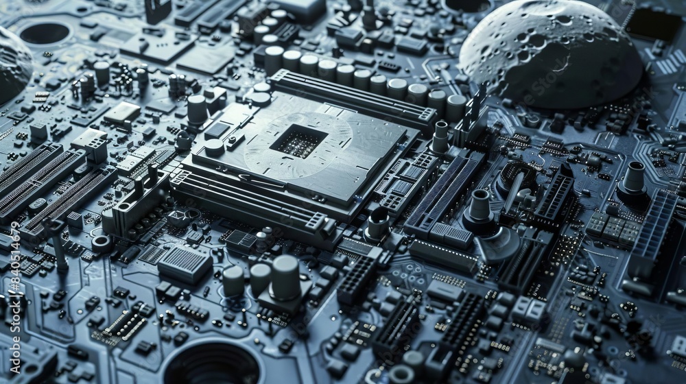 Fototapeta premium Graphic of Graphical representation of futuristic technology on the lunar surface
