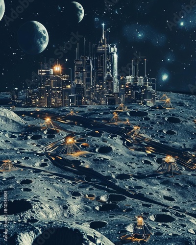 Graphic of Graphical representation of AIdriven technology on an electronic mainboard with a lunar backdrop photo