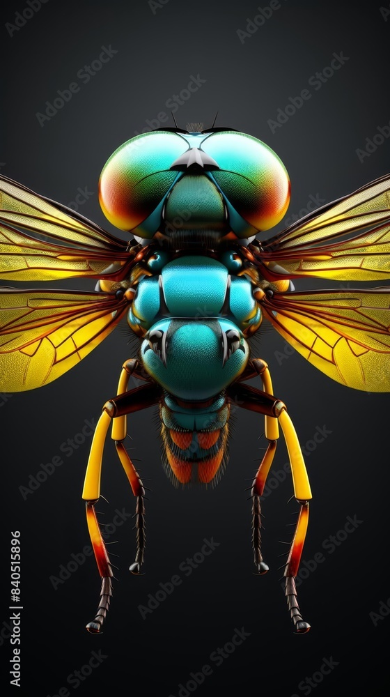 Fototapeta premium Compound eyes study flat design front view research theme 3D render vivid