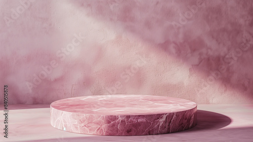 Padestal pink stone podium, placed on a photo studio background which is also pink, Ai generated Images photo