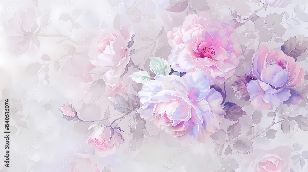 Soft rococo watercolor rose flowers texture pattern illustration poster background Soft rococo watercolor rose flowers texture pattern illustration poster background