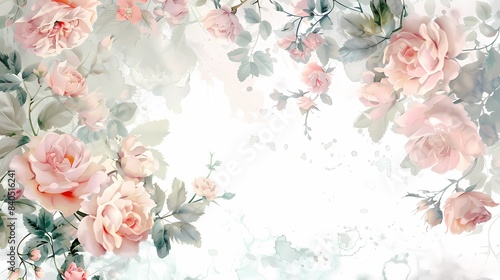 Fototapeta Naklejka Na Ścianę i Meble -  Soft rococo watercolor rose flowers texture pattern illustration poster background