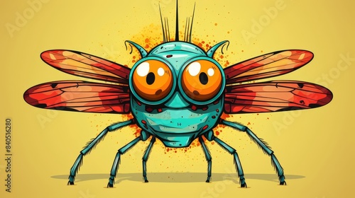 Compound eyes vision flat design front view microscopic theme cartoon drawing Complementary Color Scheme