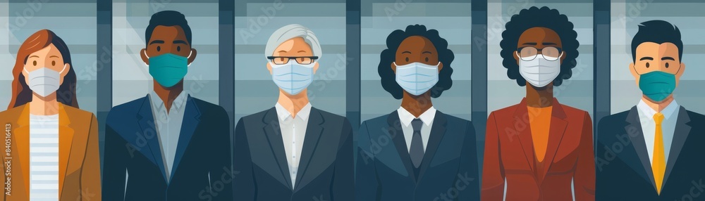 Diverse group of people wearing face masks. Diverse group of people wearing face masks.