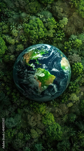 Atmospheric aerial view of the green forest with the earth Demonstrate the concept of preserving the top ecosystem and natural environment and Save Earth. © Ibad