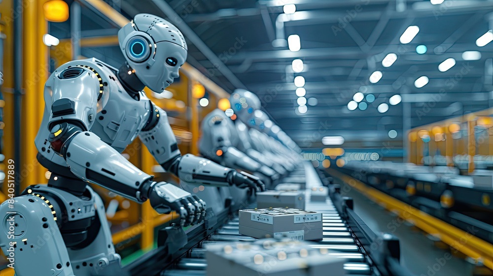 Control Unit Robotics A control unit directs robotic arms in a logistics setting, orchestrating product placement on conveyor belts, showcasing the efficiency of automation in modern industry Control Unit Robotics A control unit directs robotic arms in a logistics setting, orchestrating product placement on conveyor belts, showcasing the efficiency of automation in modern industry