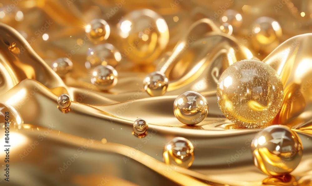 Gold abstract luxury background with 3d geometric shape parts decoration and ball with shiny elements Gold abstract luxury background with 3d geometric shape parts decoration and ball with shiny elements