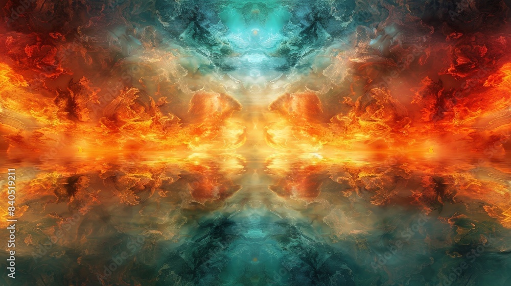 Divine Dichotomy: Contrasting Fiery Chaos and Heavenly Peace in Ethereal Digital Artwork Divine Dichotomy: Contrasting Fiery Chaos and Heavenly Peace in Ethereal Digital Artwork