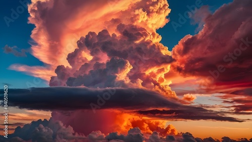 A colorful, beautiful sunset sky filled with vibrant hues of pink, orange, and red creates the illusion of animals in the clouds. Generative AI