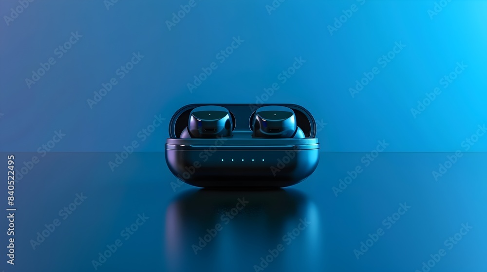 Sleek Wireless Earbud on Vibrant Blue Gradient Background - 3D Render Sleek Wireless Earbud on Vibrant Blue Gradient Background - 3D Render