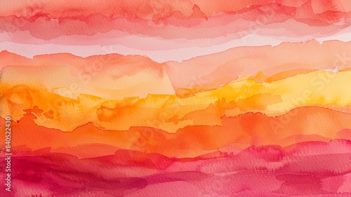 An abstract watercolor with a gradient of sunset colors, blending red, orange, and pink