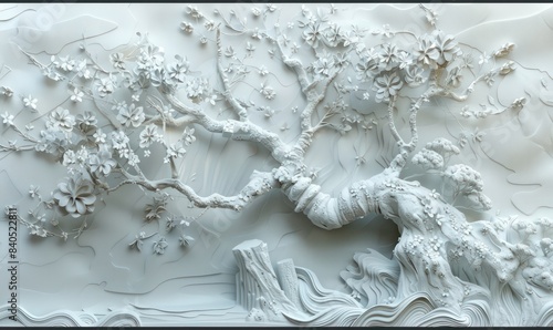 Fototapeta Naklejka Na Ścianę i Meble -  3d tree wallpaper. White background