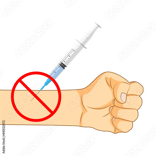 Vector illustration of drug abuse concept with drug injecting in hand on transparent background