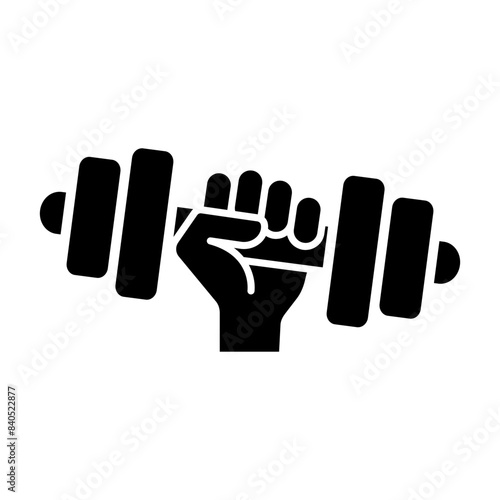 Hand with dumbbell icon. Gym and fitness black symbol. Training vector illustration.