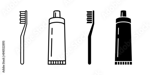 Toothpaste icon. Toothbrush symbol. Dental hygiene vector illustration. Teeth care.