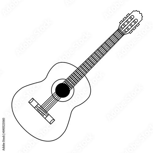 Acoustic guitar vector illustration. Musical instrument line icon. Classical guitar design concept.