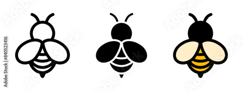 Bee icon. Bumblebee pictogram. Honey bee vector illustration. Honeycomb hive symbol. Insect sign.