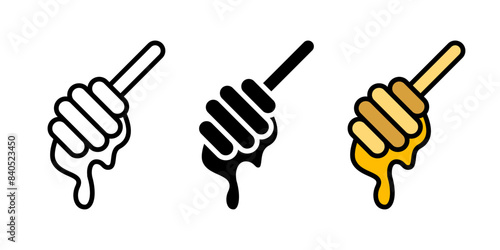 Honey stick icon. Honey spoon vector illustration. Wooden dipper symbol. Liquid sweet dessert pictogram. Healthy natural nourishment sign.