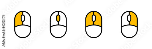 Mouse button click icon set. Scroll function indicator symbol. Mouse wheel scroll button. Left and right click vector illustration.