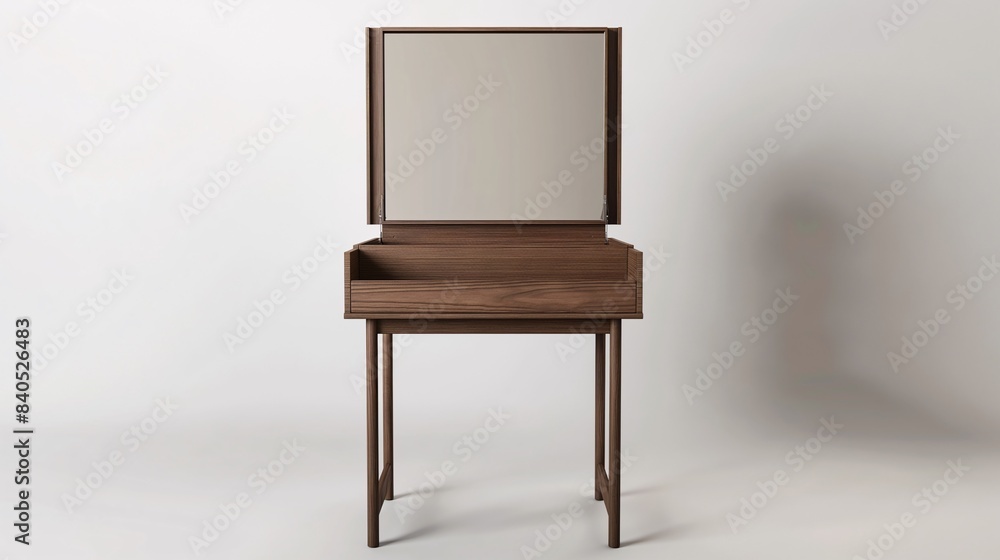 Elegant wooden vanity table with mirror, minimalist design, perfect for bedroom decor, with clean lines and a warm wood finish. Elegant wooden vanity table with mirror, minimalist design, perfect for bedroom decor, with clean lines and a warm wood finish.