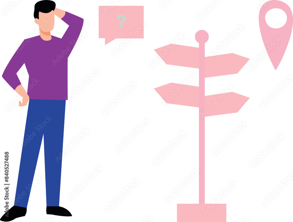 Obraz premium Boy looking at direction board.