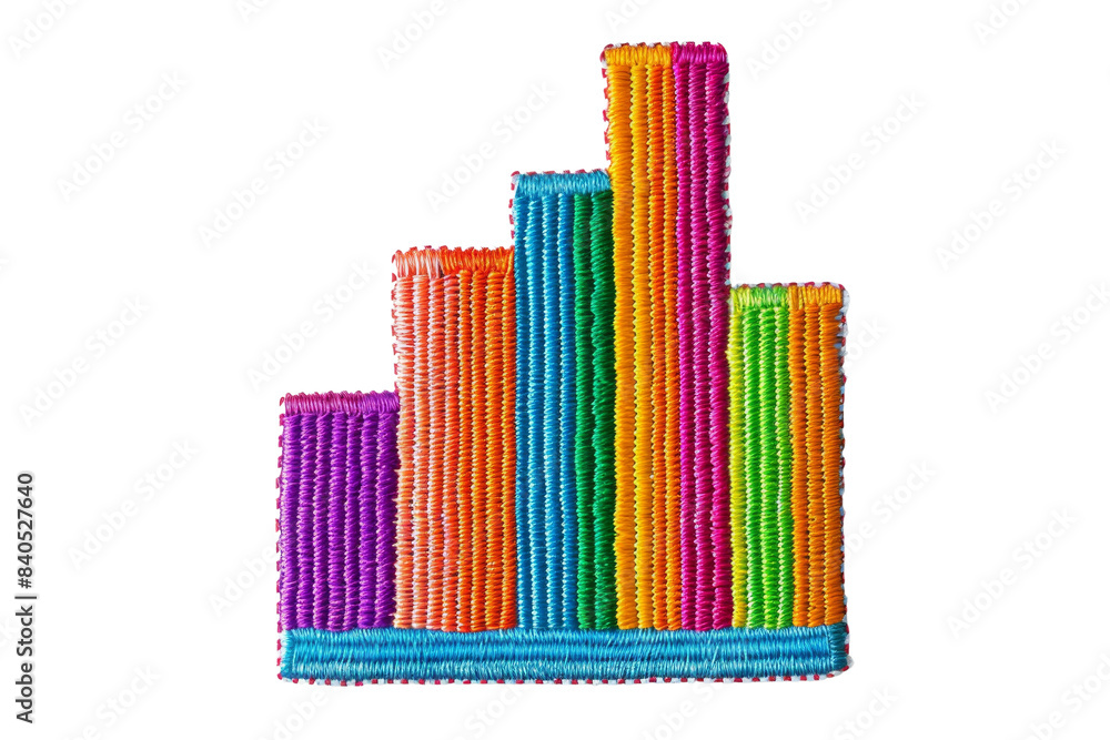 Colorful embroidered graph bar chart symbolizing data analysis and statistics on transparent background. Colorful embroidered graph bar chart symbolizing data analysis and statistics on transparent background.