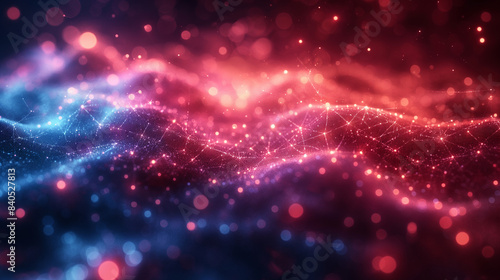 A red and blue wave with a lot of sparkles