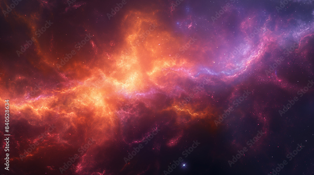 A colorful space scene with a bright orange line in the middle