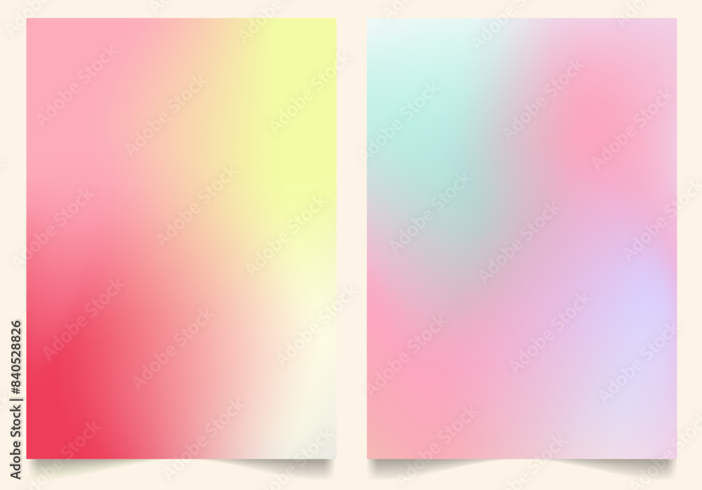 Obraz premium Two cover designs in pastel gradients in natural hues. Perfect for use in brochures, booklets, banners, posters, wallpapers, branding materials, and social media. Just insert your text