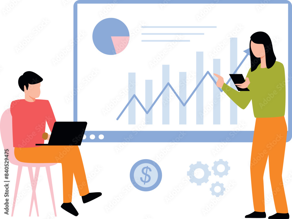 A boy and a girl are discussing a finance graph. A boy and a girl are discussing a finance graph.