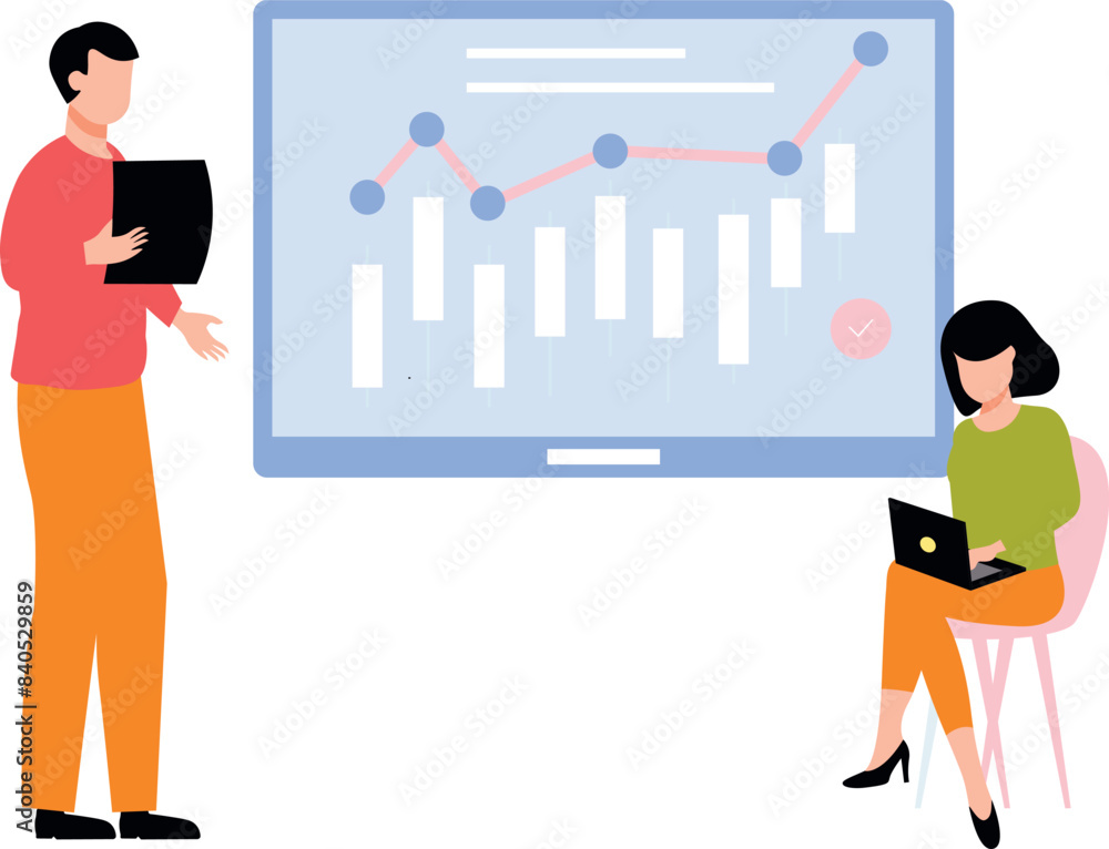 Obraz premium Boy and girl working on business graph.