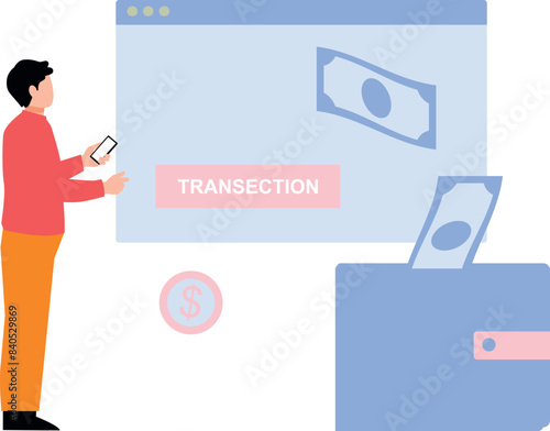 Boy is doing online money transaction.