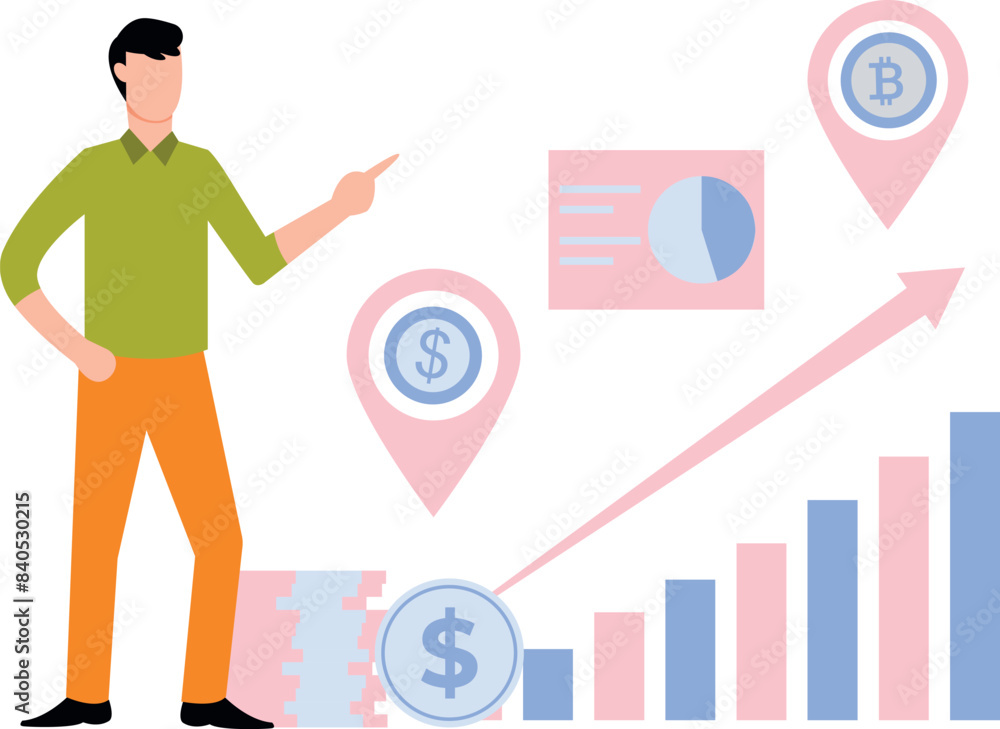 Boy showing business growth graph. Boy showing business growth graph.