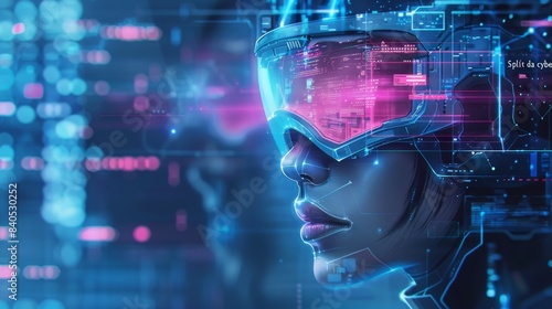 AI image of robot woman or female cyborg working on 3D holographic interface. Robotic lady with beautiful face pressing button. Anthropomorphic AI image.