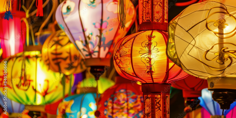 Fototapeta premium Paper lanterns on the streets of old Asian town 