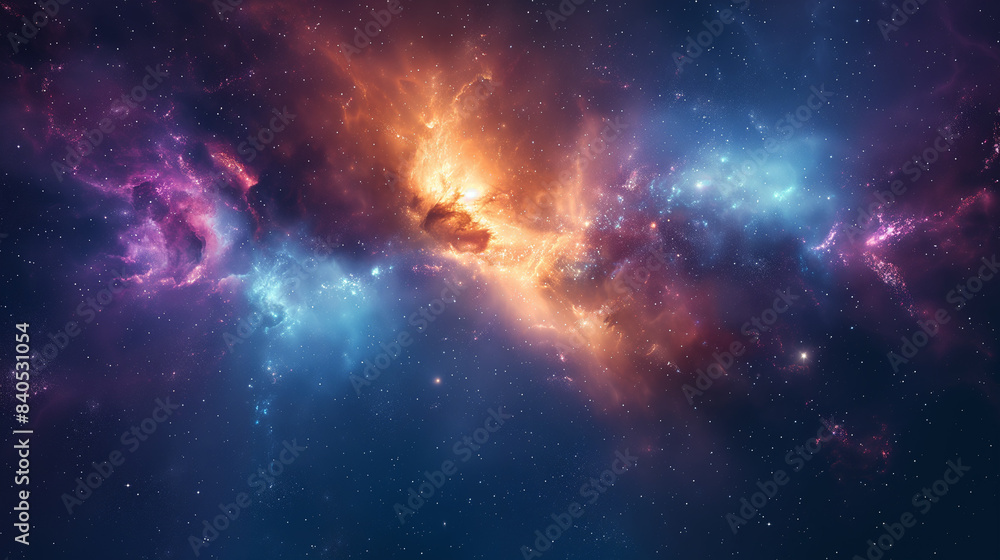 A colorful galaxy with a bright orange and blue star