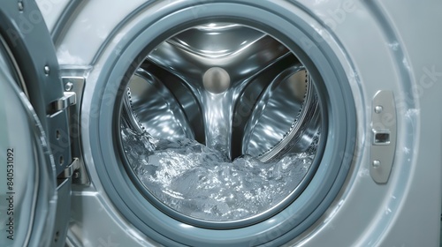 Washing machine drum filled with water for laundry