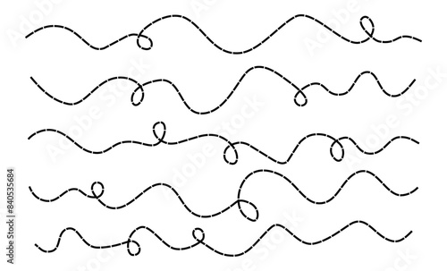 Set of abstract line black dash line doodle border decoration design vector