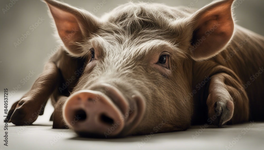 A brown pig rests on a white surface, black hooves visible. It exudes a sleepy vibe, enjoying downtime in the spotlight. Candid and natural, perfect for pig lovers. A brown pig rests on a white surface, black hooves visible. It exudes a sleepy vibe, enjoying downtime in the spotlight. Candid and natural, perfect for pig lovers.