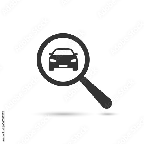 Looking for a car icon. Magnifying glass with a car.