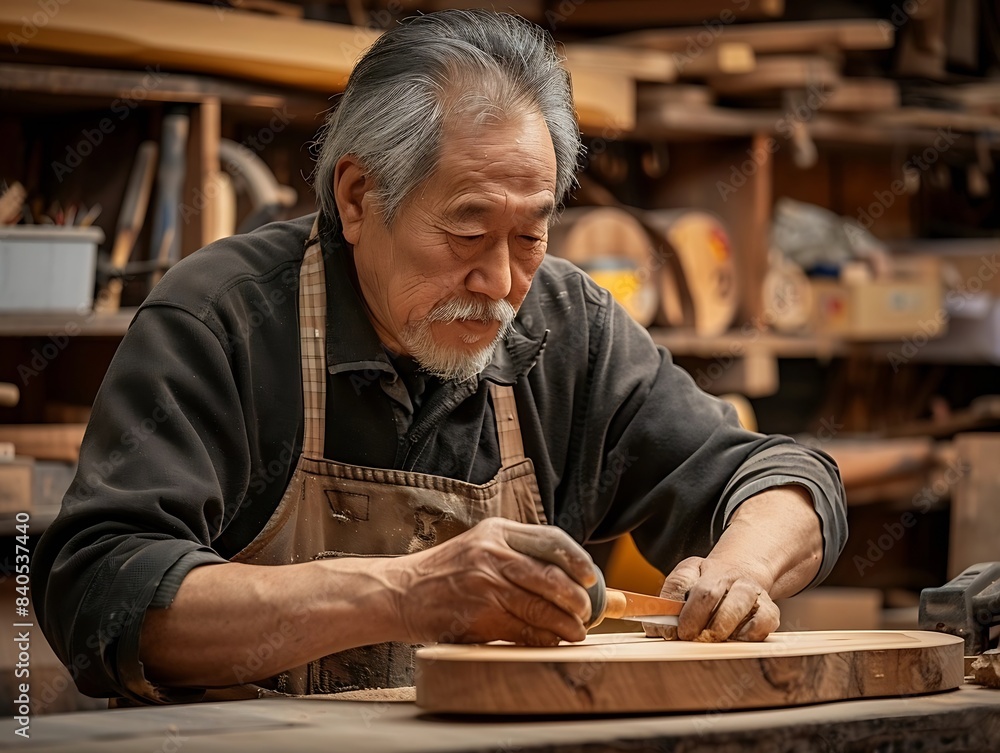 a carpenter polishing a piece of wood in his workshop : Generative AI a carpenter polishing a piece of wood in his workshop : Generative AI