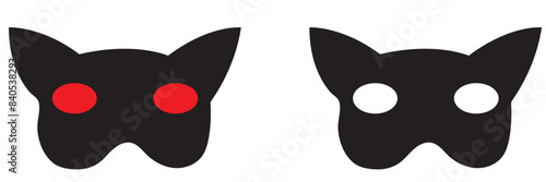Superhero or thief mask with eye slits vector black icon set. Masquerade costume mask silhouette hidden villain or burgar face. Simple design carnival incognito party masque clip art illustration.