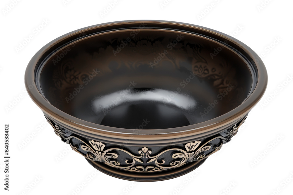 Elegant black ceramic bowl with intricate golden patterns, ideal for decoration or serving. Perfect for enhancing table settings. Elegant black ceramic bowl with intricate golden patterns, ideal for decoration or serving. Perfect for enhancing table settings.