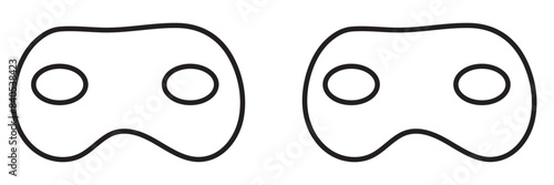 Superhero or thief mask with eye slits vector black icon set. Masquerade costume mask silhouette hidden villain or burgar face. Simple design carnival incognito party masque clip art illustration.