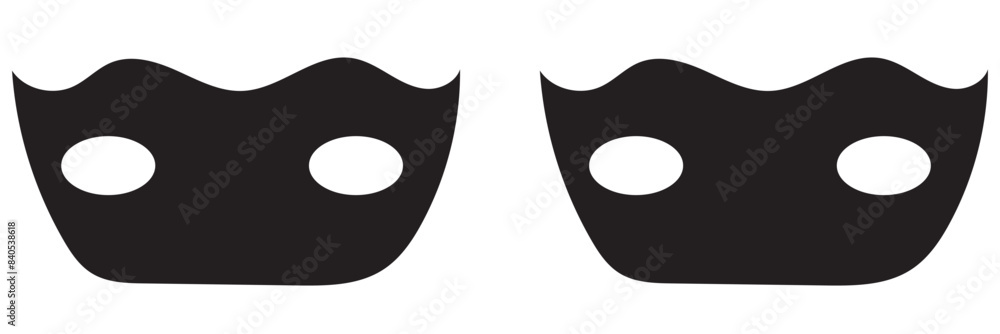 Superhero or thief mask with eye slits vector black icon set. Masquerade costume mask silhouette hidden villain or burgar face. Simple design carnival incognito party masque clip art illustration. Superhero or thief mask with eye slits vector black icon set. Masquerade costume mask silhouette hidden villain or burgar face. Simple design carnival incognito party masque clip art illustration.