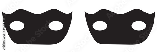 Superhero or thief mask with eye slits vector black icon set. Masquerade costume mask silhouette hidden villain or burgar face. Simple design carnival incognito party masque clip art illustration.